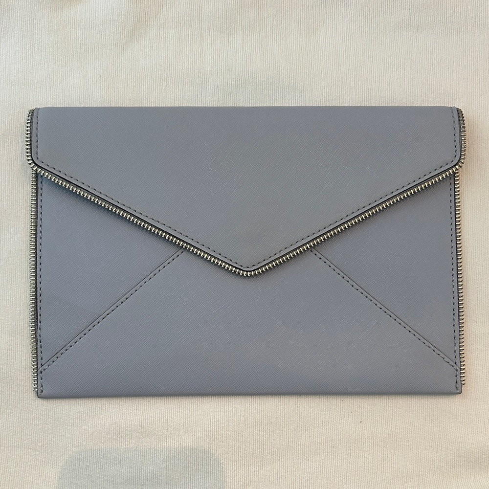 Rebecca Minkoff Genuine Leather Envelope Clutch, zipper edging, magnetic closure
